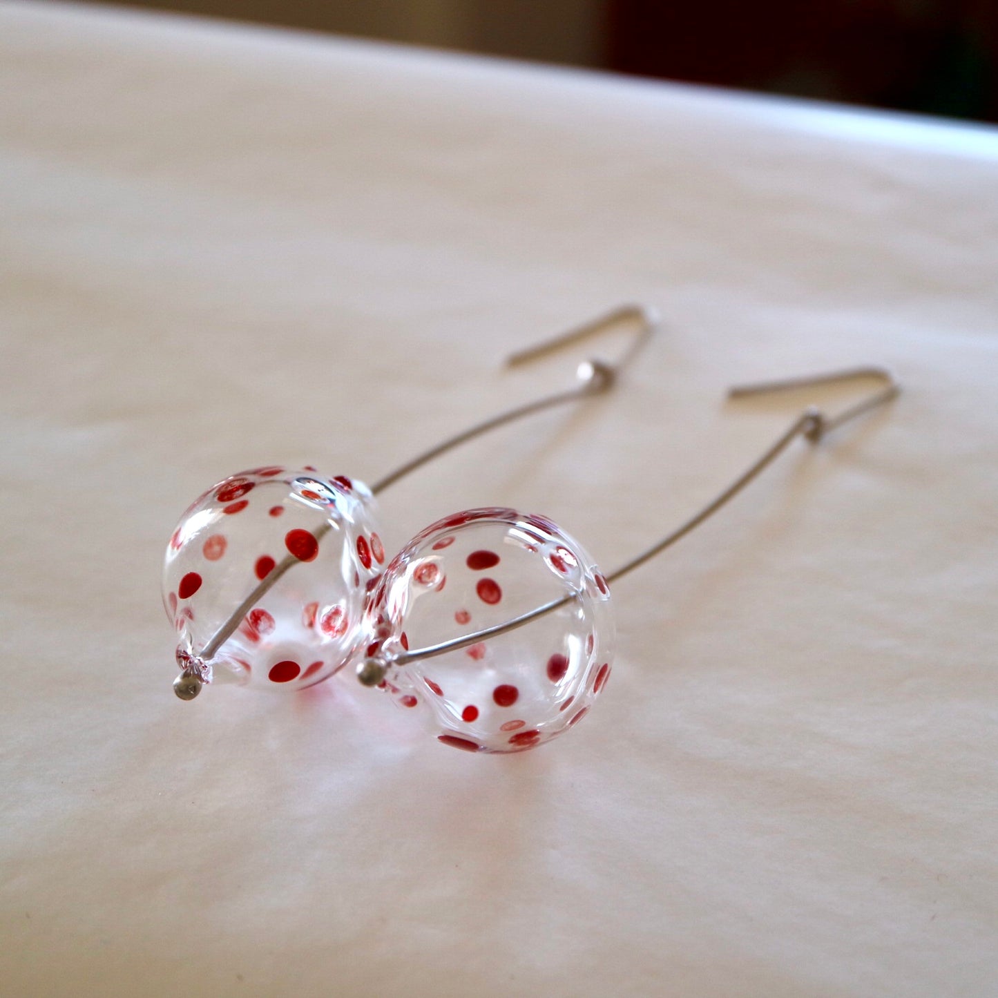 Hollow Bead Earrings - Red Polka Dots