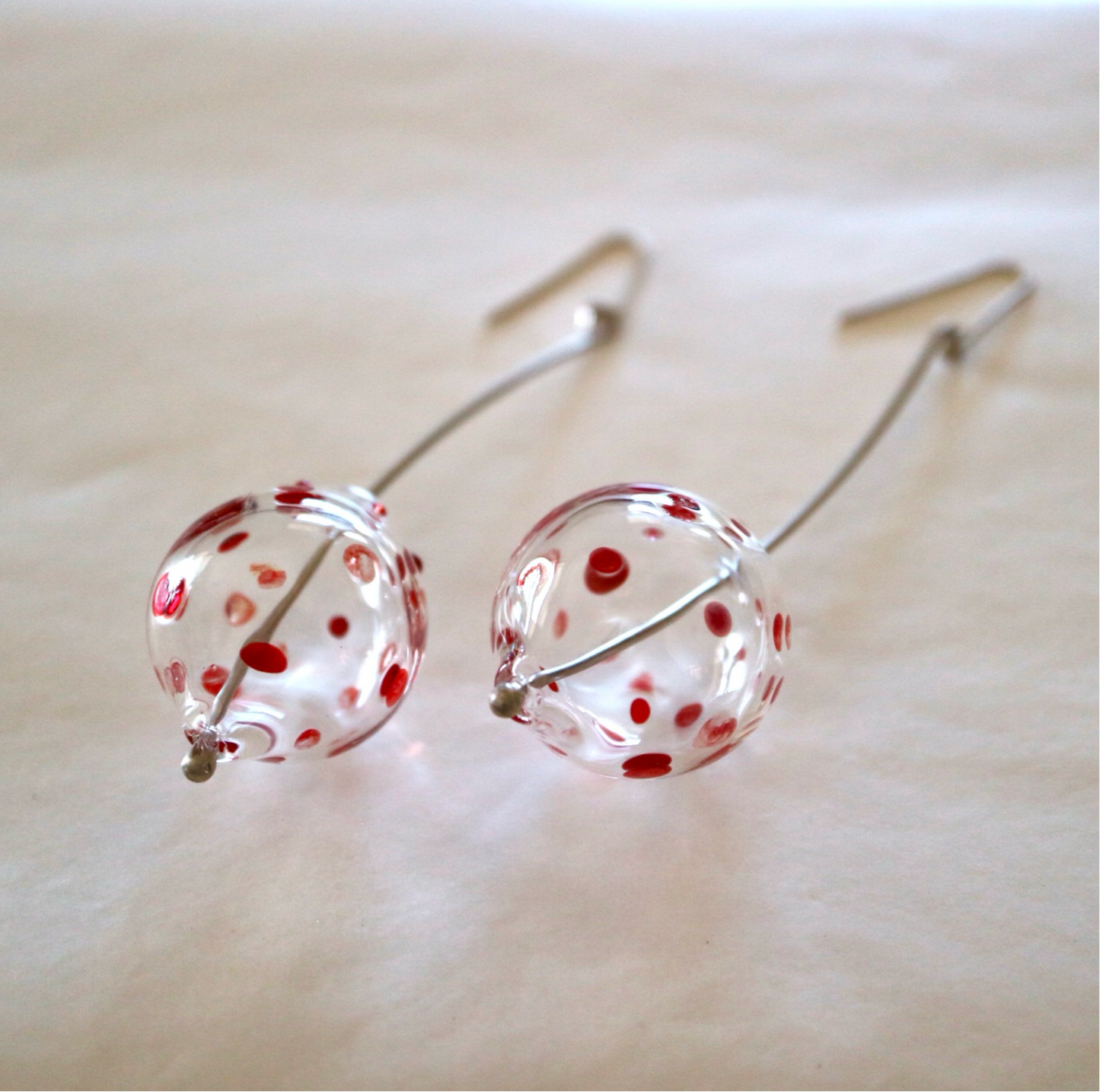 Hollow Bead Earrings - Red Polka Dots