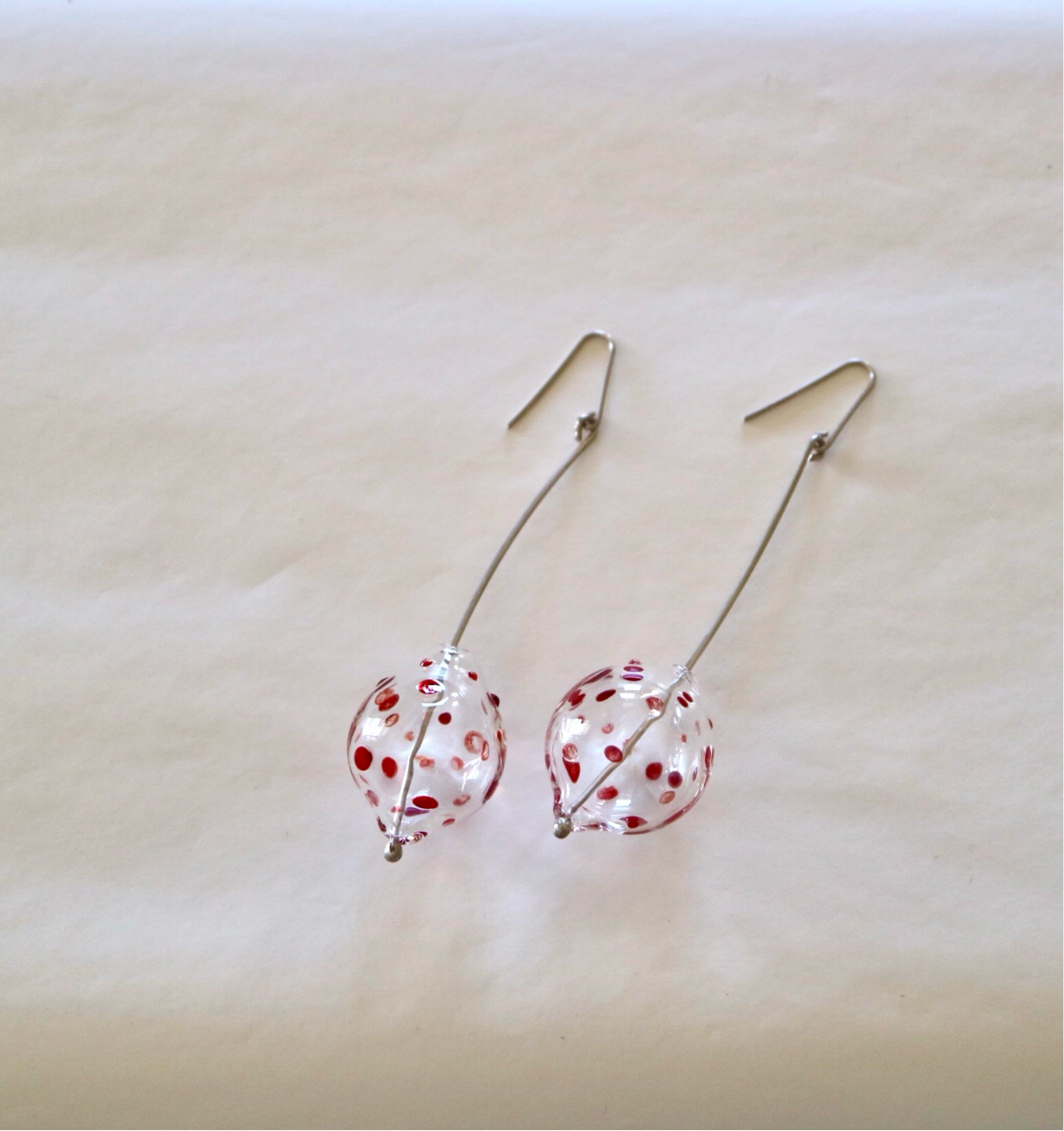 Hollow Bead Earrings - Red Polka Dots