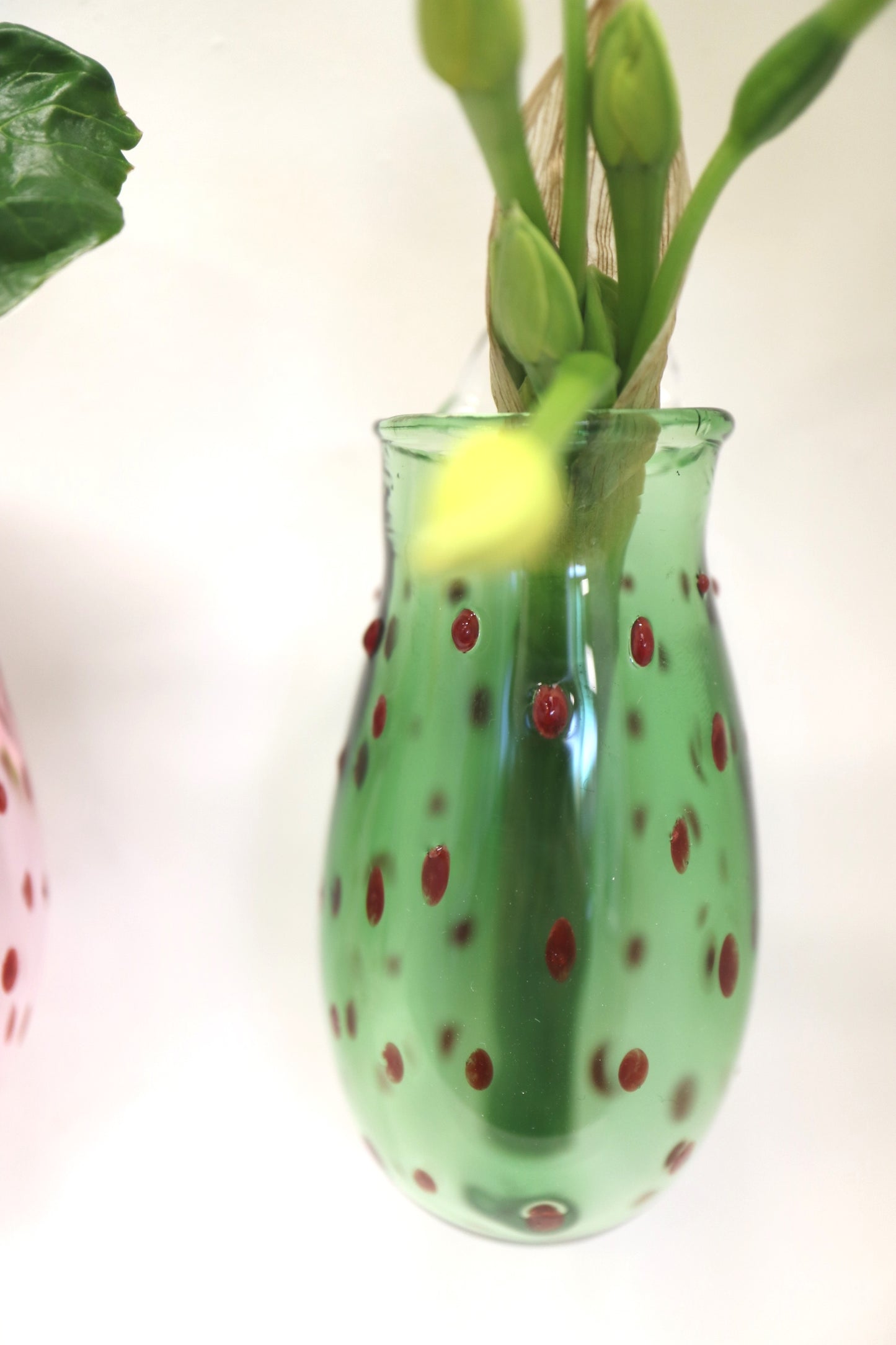 green hanging vase on a wall 