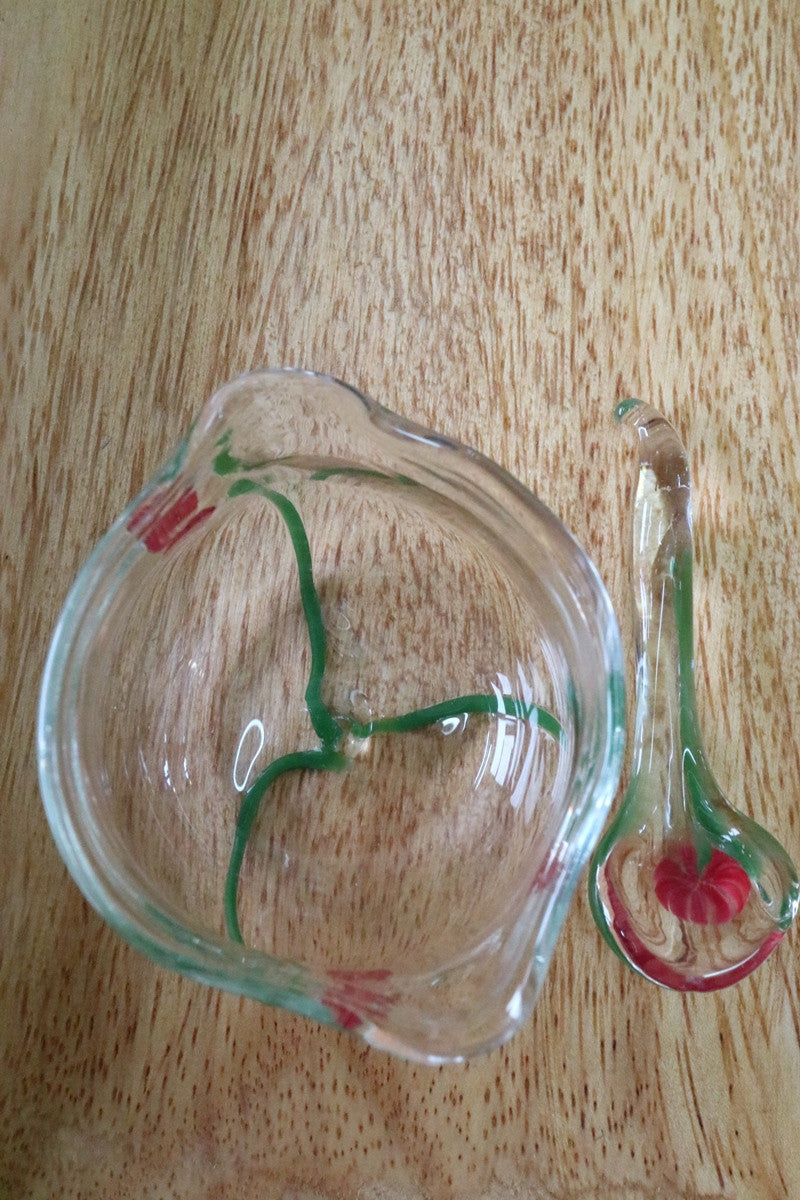 Salt Bowl with a Matching Spoon - Floral