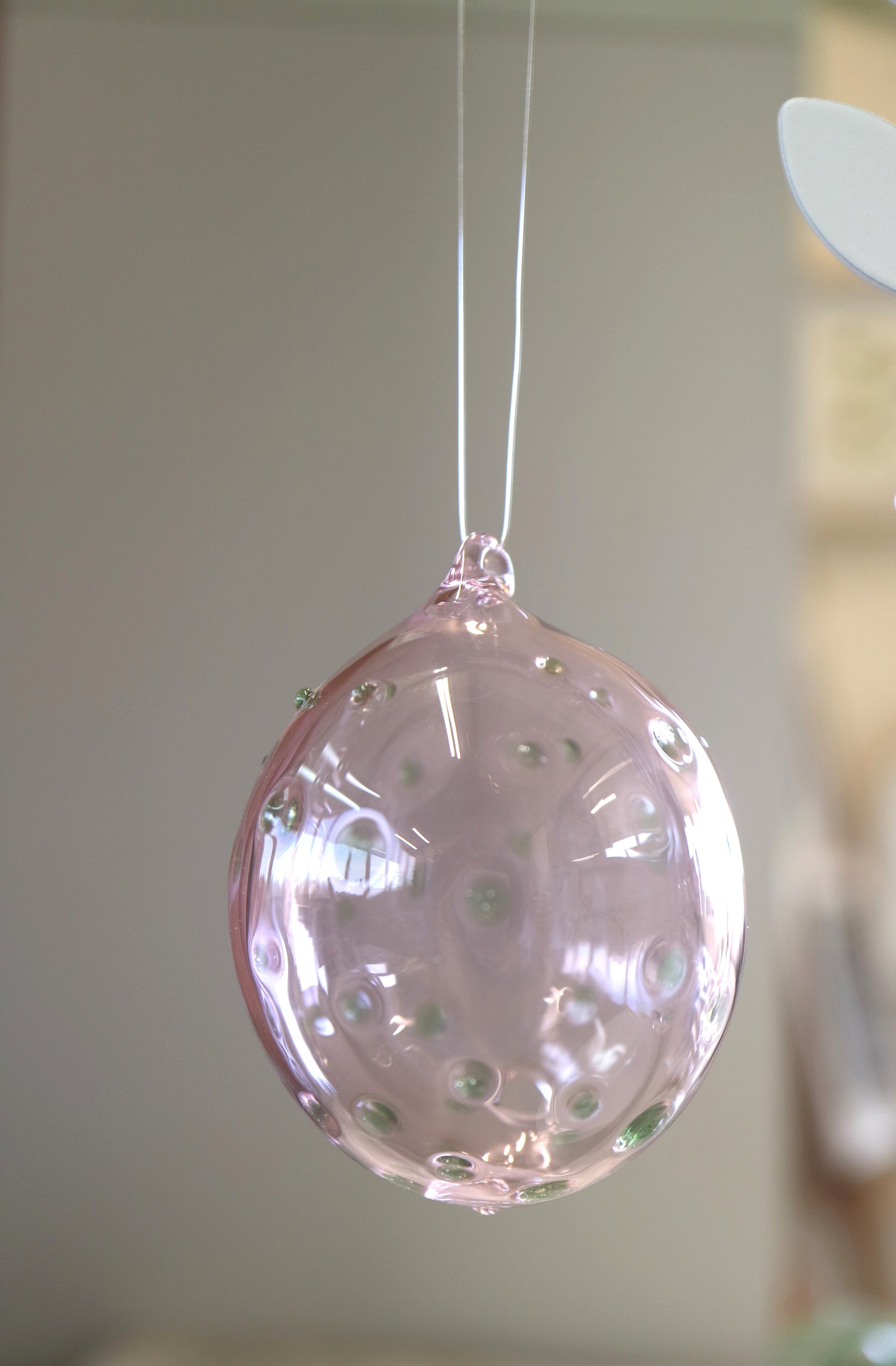 Pink Bauble - with Light Green Polka Dot