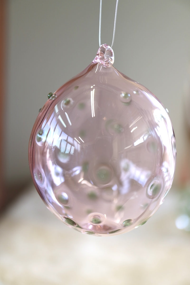 Pink Bauble - with Light Green Polka Dot