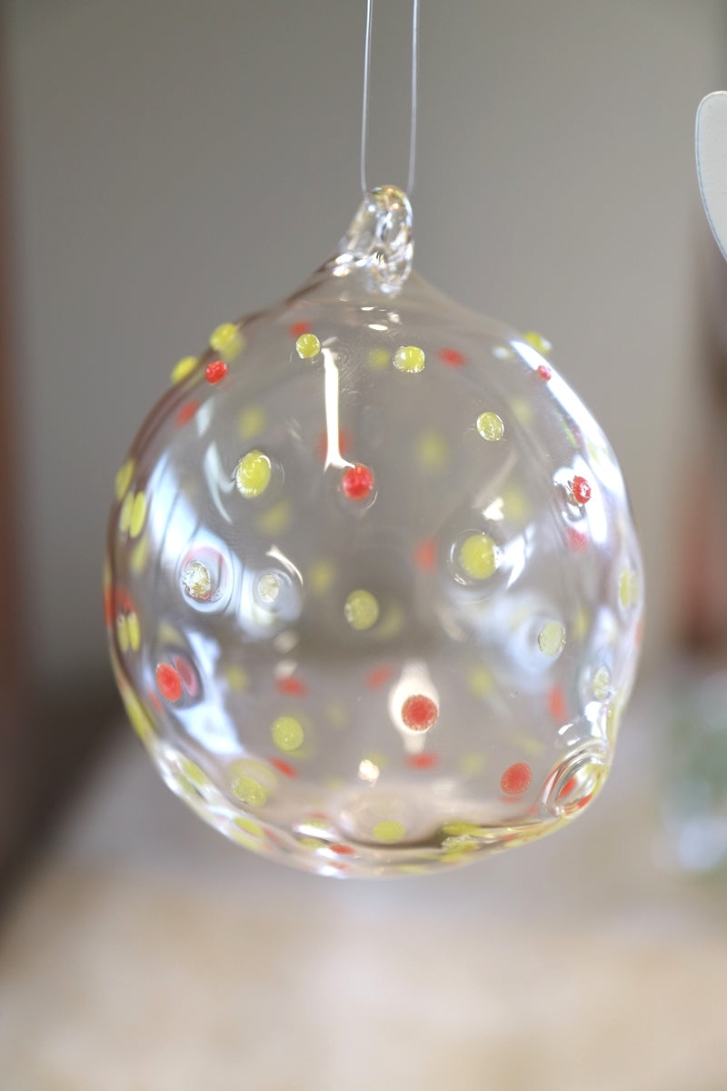 Yellow/Orange Polka Dot on Clear Bauble