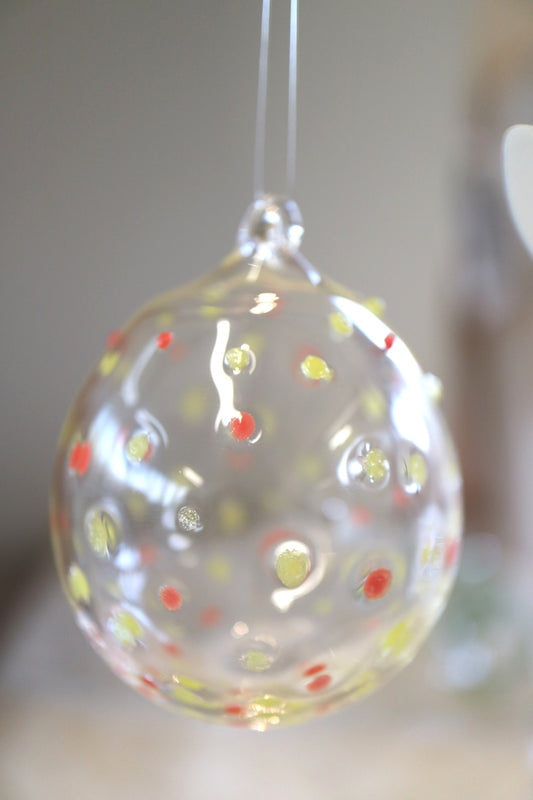 Yellow/Orange Polka Dot on Clear Bauble