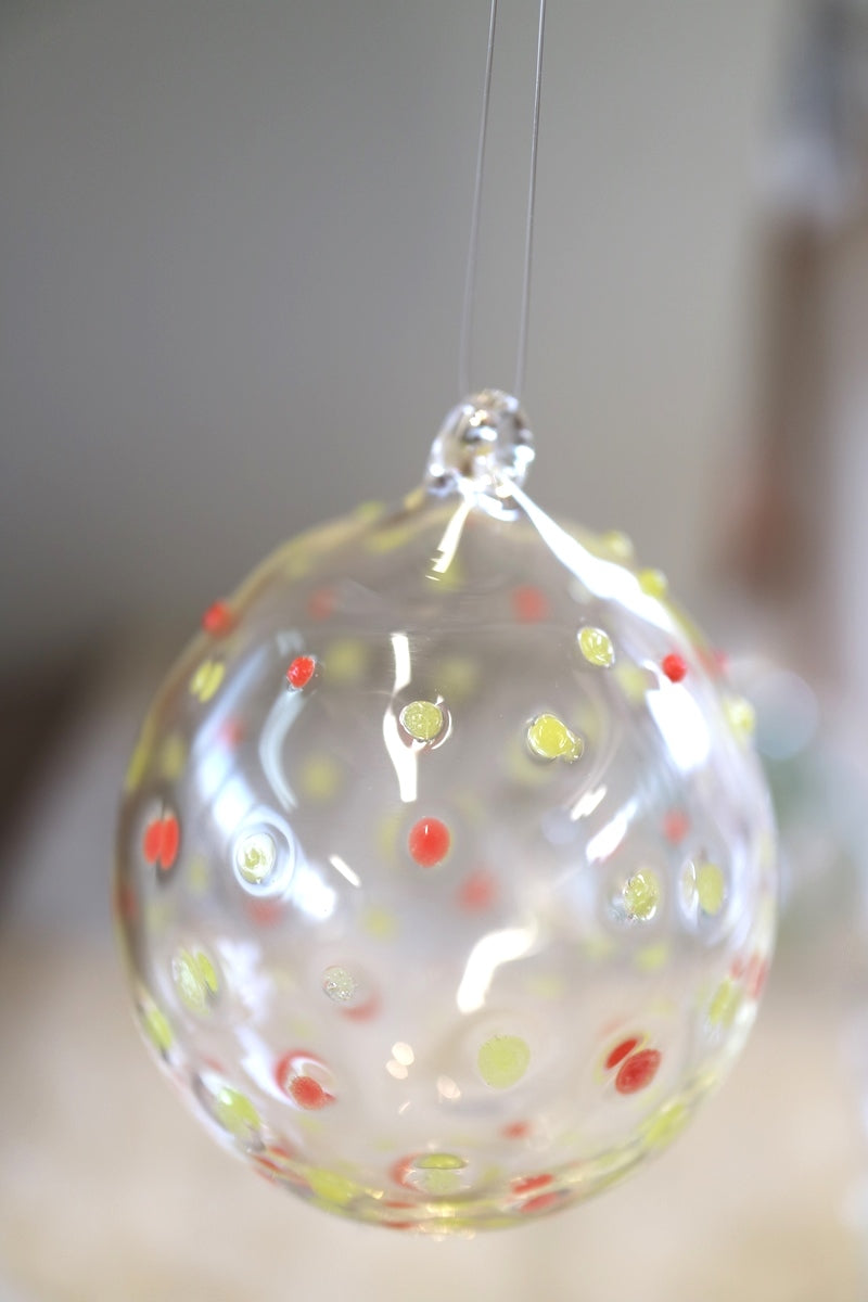 Yellow/Orange Polka Dot on Clear Bauble