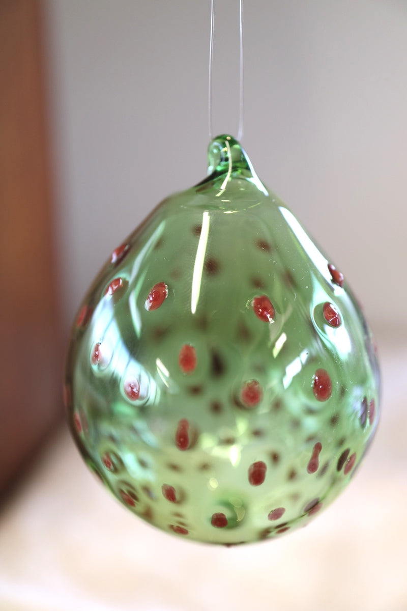 Red Polka Dots on Green Bauble