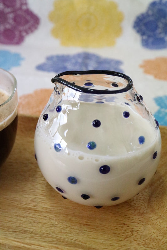 Blue Polka Dot Milk Jug